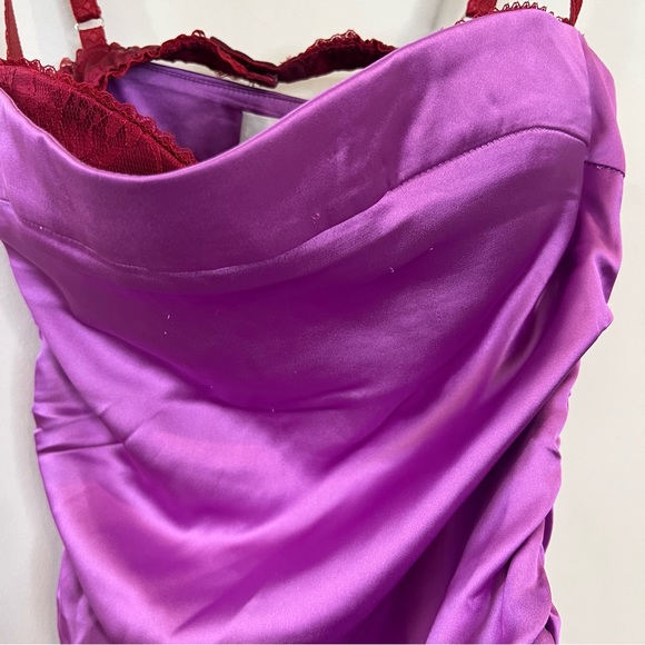 GUIZIO Danielle Ruched Satin mini Dress in orchid size medium - Picture 9 of 12